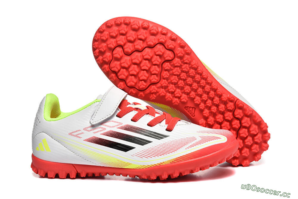 Kids Adidas F50 Elite TF Artificial Turf Low-Tops Football Shoes - White/Red/Yellow 2