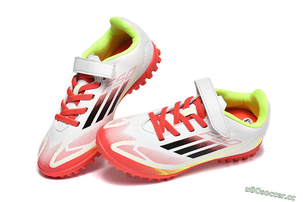 Kids Adidas F50 Elite TF Artificial Turf Low-Tops Football Shoes - White/Red/Yellow 6