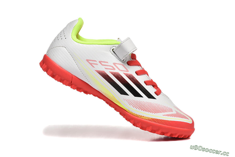 Kids Adidas F50 Elite TF Artificial Turf Low-Tops Football Shoes - White/Red/Yellow 7