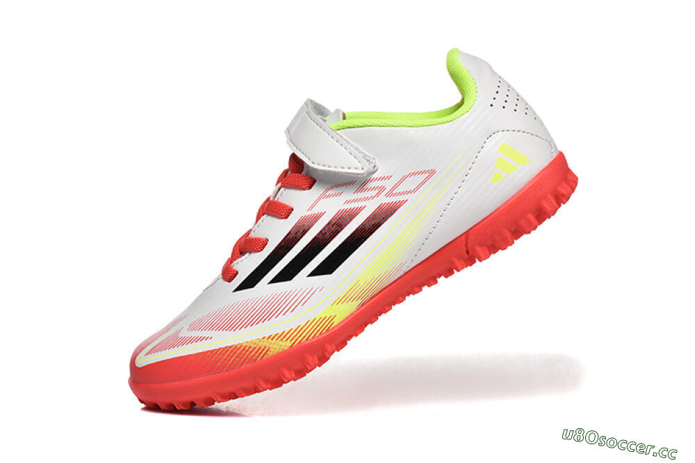 Kids Adidas F50 Elite TF Artificial Turf Low-Tops Football Shoes - White/Red/Yellow 8