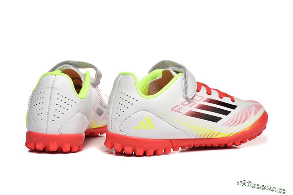 Kids Adidas F50 Elite TF Artificial Turf Low-Tops Football Shoes - White/Red/Yellow 9