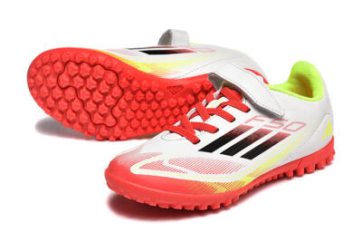 Kids Adidas F50 Elite TF Artificial Turf Low-Tops Football Shoes - White/Red/Yellow