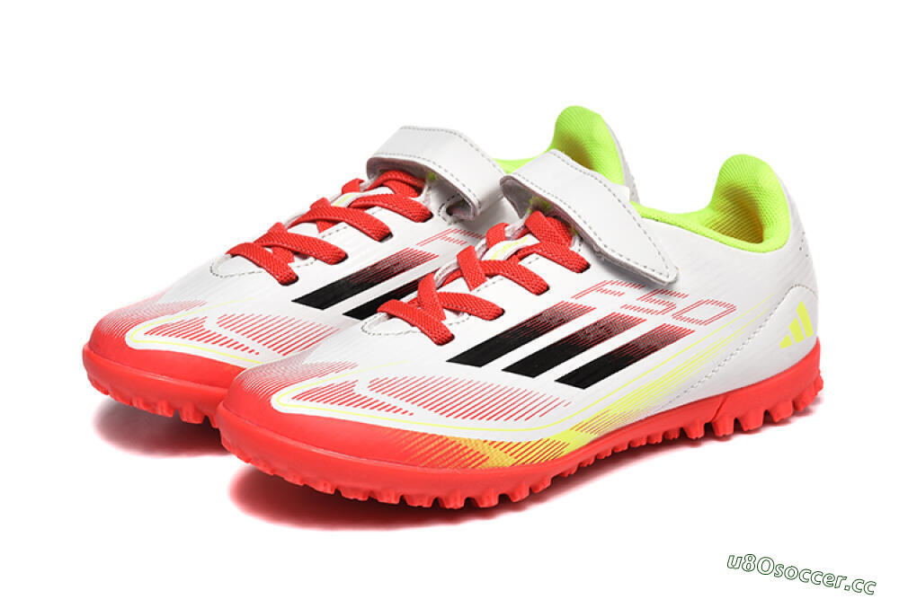 Kids Adidas F50 Elite TF Artificial Turf Low-Tops Football Shoes - White/Red/Yellow 5