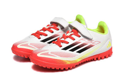 Kids Adidas F50 Elite TF Artificial Turf Low-Tops Football Shoes - White/Red/Yellow