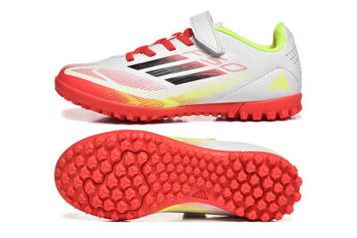 Kids Adidas F50 Elite TF Artificial Turf Low-Tops Football Shoes - White/Red/Yellow