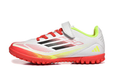 Kids Adidas F50 Elite TF Artificial Turf Low-Tops Football Shoes - White/Red/Yellow