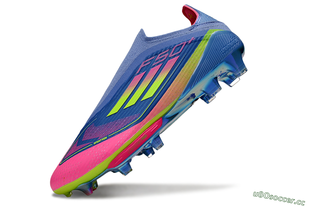 Unisex Adidas F50+ Elite Lightstrike Pro Laceless FG Firm Ground Low-Tops Football Boots - Blue/Pink/Yellow 6