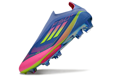 Unisex Adidas F50+ Elite Lightstrike Pro Laceless FG Firm Ground Low-Tops Football Boots - Blue/Pink/Yellow