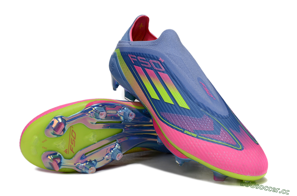 Unisex Adidas F50+ Elite Lightstrike Pro Laceless FG Firm Ground Low-Tops Football Boots - Blue/Pink/Yellow 4