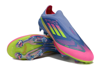 Unisex Adidas F50+ Elite Lightstrike Pro Laceless FG Firm Ground Low-Tops Football Boots - Blue/Pink/Yellow