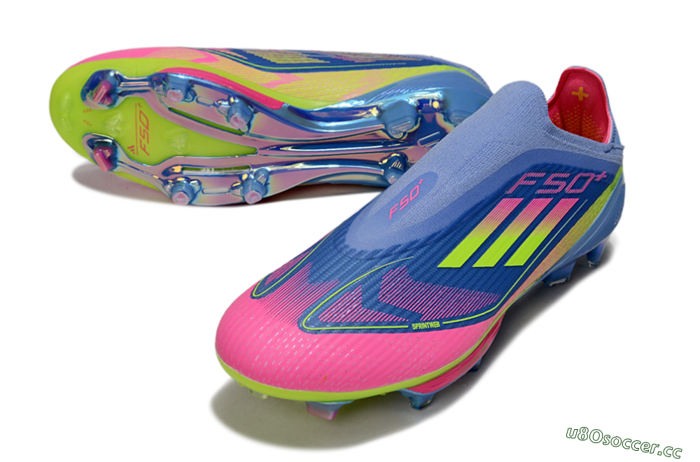 Unisex Adidas F50+ Elite Lightstrike Pro Laceless FG Firm Ground Low-Tops Football Boots - Blue/Pink/Yellow 3
