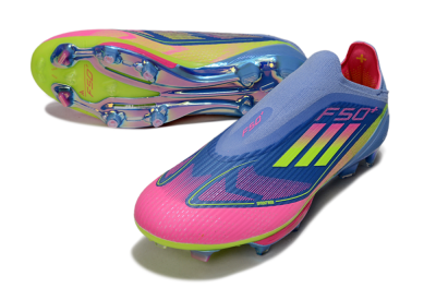 Unisex Adidas F50+ Elite Lightstrike Pro Laceless FG Firm Ground Low-Tops Football Boots - Blue/Pink/Yellow