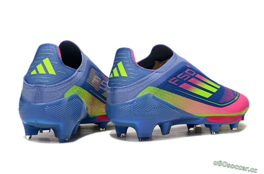 Unisex Adidas F50+ Elite Lightstrike Pro Laceless FG Firm Ground Low-Tops Football Boots - Blue/Pink/Yellow 7