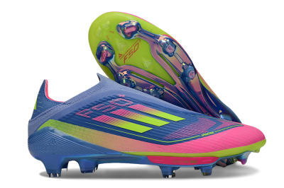 Unisex Adidas F50+ Elite Lightstrike Pro Laceless FG Firm Ground Low-Tops Football Boots - Blue/Pink/Yellow