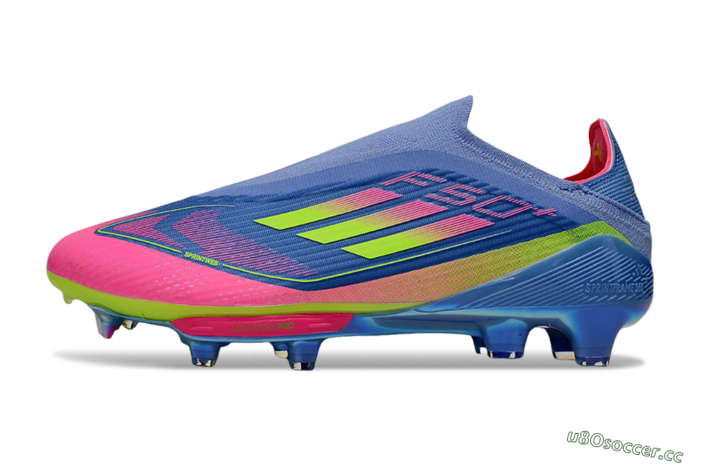 Unisex Adidas F50+ Elite Lightstrike Pro Laceless FG Firm Ground Low-Tops Football Boots - Blue/Pink/Yellow 0