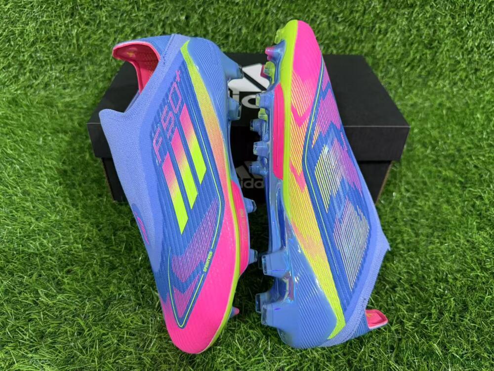 Unisex Adidas F50+ Elite Lightstrike Pro Laceless FG Firm Ground Low-Tops Football Boots - Blue/Pink/Yellow
