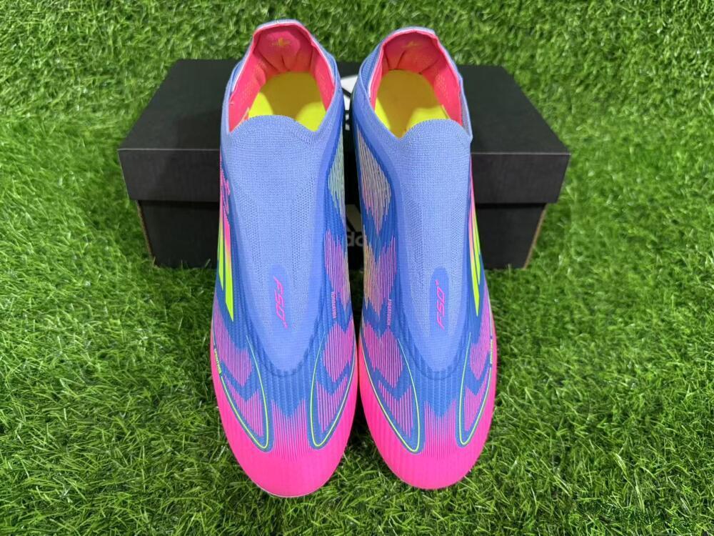 Unisex Adidas F50+ Elite Lightstrike Pro Laceless FG Firm Ground Low-Tops Football Boots - Blue/Pink/Yellow