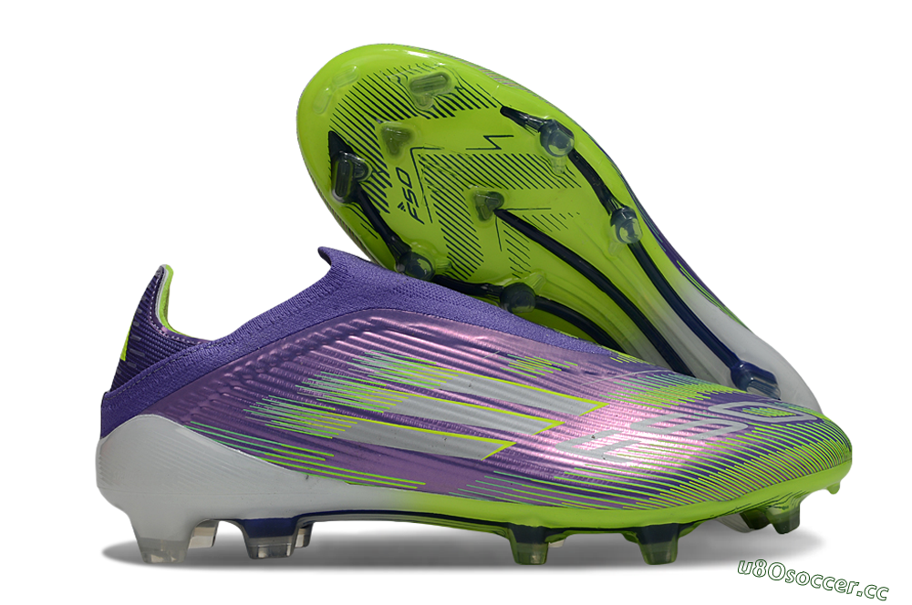 Unisex Adidas F50 Elite Laceless FG Firm Ground Low-Tops Football Boots - Purple/Yellow/White 2