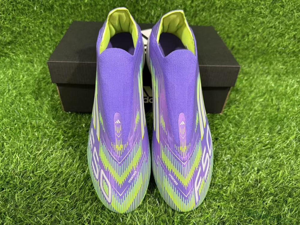Unisex Adidas F50 Elite Laceless FG Firm Ground Low-Tops Football Boots - Purple/Yellow/White