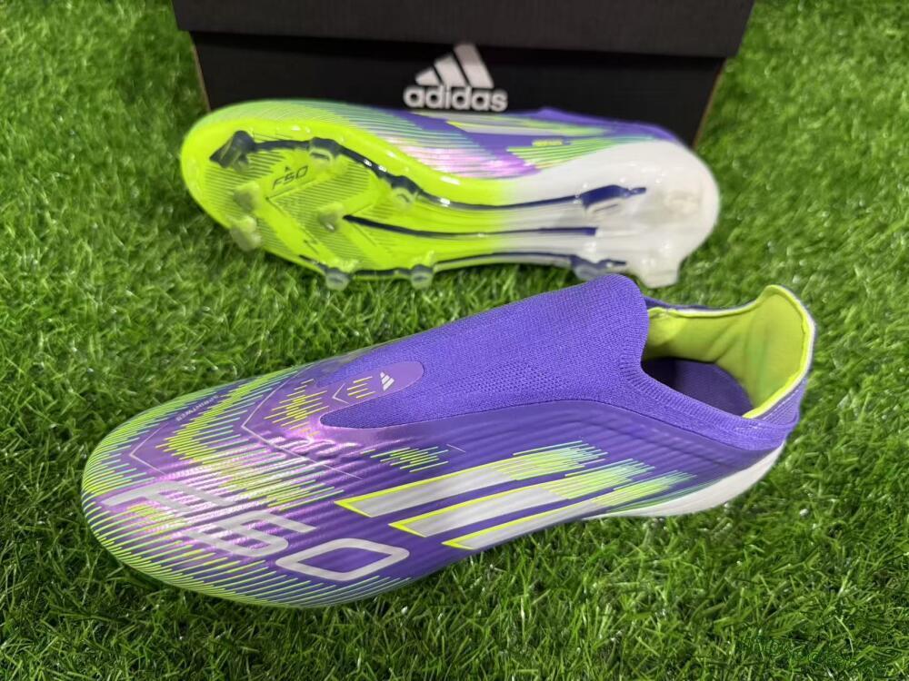 Unisex Adidas F50 Elite Laceless FG Firm Ground Low-Tops Football Boots - Purple/Yellow/White