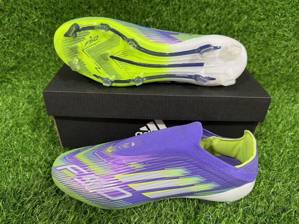 Unisex Adidas F50 Elite Laceless FG Firm Ground Low-Tops Football Boots - Purple/Yellow/White