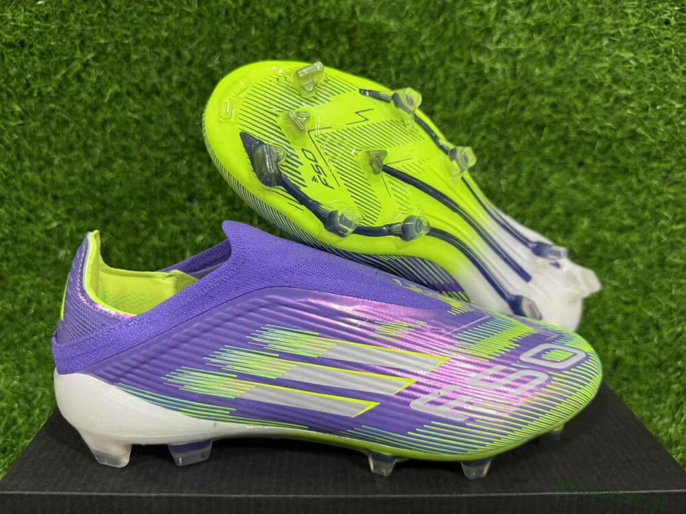 Unisex Adidas F50 Elite Laceless FG Firm Ground Low-Tops Football Boots - Purple/Yellow/White
