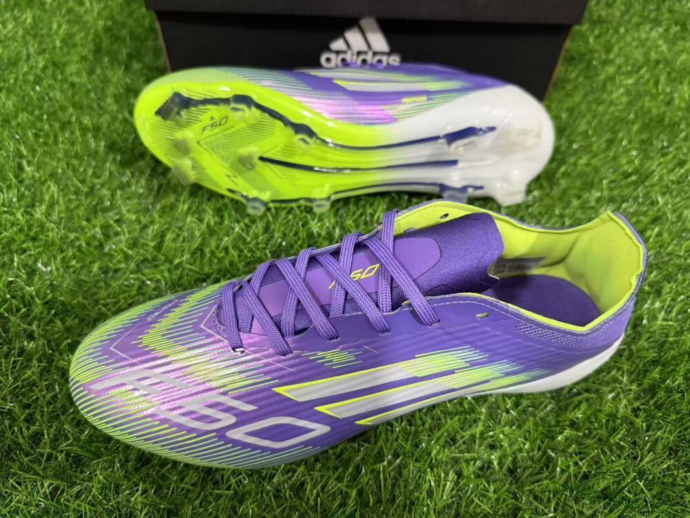 Unisex Adidas F50 Elite FG Firm Ground Low-Tops Football Boots - Purple/Yellow/White