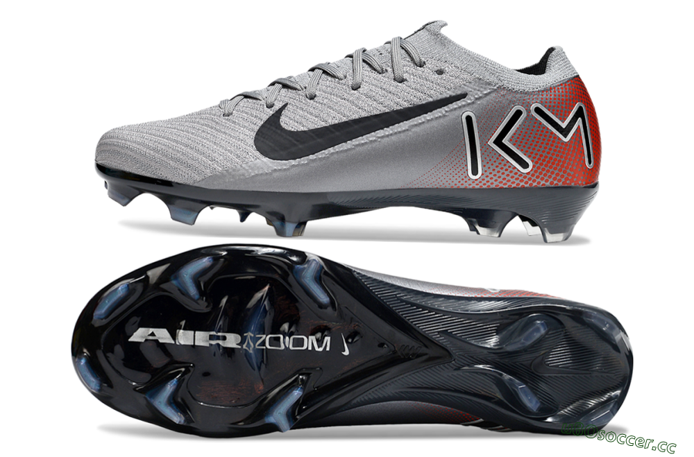 Men's KM x Nike Air Zoom Mercurial Vapor 16 Elite FG Firm Ground Low-Tops Football Boots - Grey/Black/Red 1