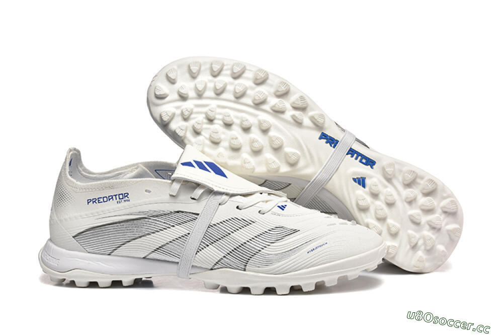 Unisex Adidas Predator 25 Elite Foldover Tongue TF Artificial Turf Low-Tops Football Boots - White/Silver/Blue 2