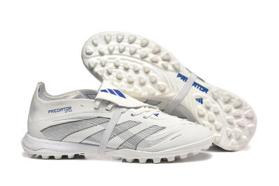 Unisex Adidas Predator 25 Elite Foldover Tongue TF Artificial Turf Low-Tops Football Boots - White/Silver/Blue