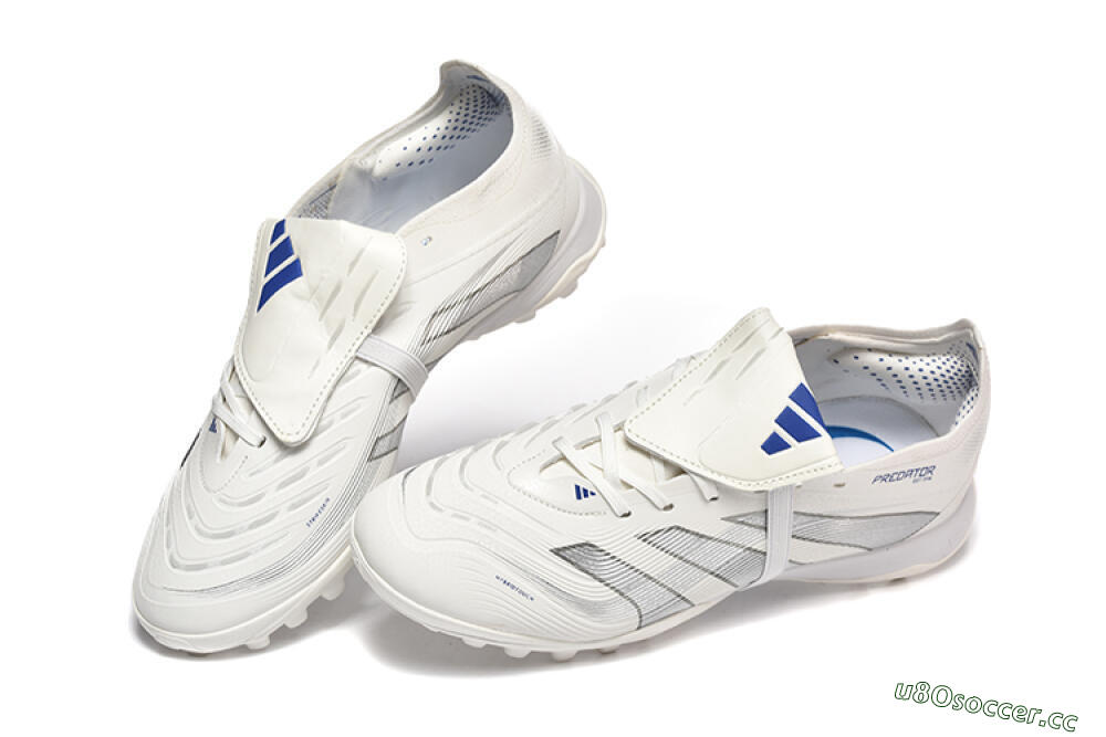 Unisex Adidas Predator 25 Elite Foldover Tongue TF Artificial Turf Low-Tops Football Boots - White/Silver/Blue 6