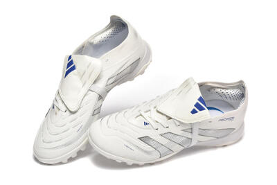 Unisex Adidas Predator 25 Elite Foldover Tongue TF Artificial Turf Low-Tops Football Boots - White/Silver/Blue