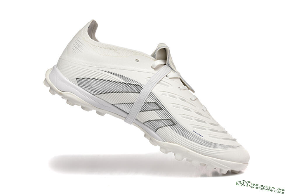 Unisex Adidas Predator 25 Elite Foldover Tongue TF Artificial Turf Low-Tops Football Boots - White/Silver/Blue 7