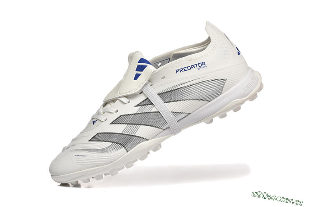 Unisex Adidas Predator 25 Elite Foldover Tongue TF Artificial Turf Low-Tops Football Boots - White/Silver/Blue 8