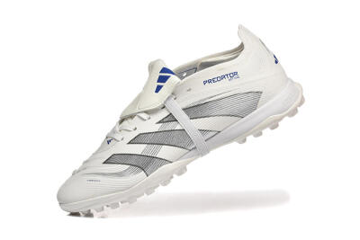 Unisex Adidas Predator 25 Elite Foldover Tongue TF Artificial Turf Low-Tops Football Boots - White/Silver/Blue