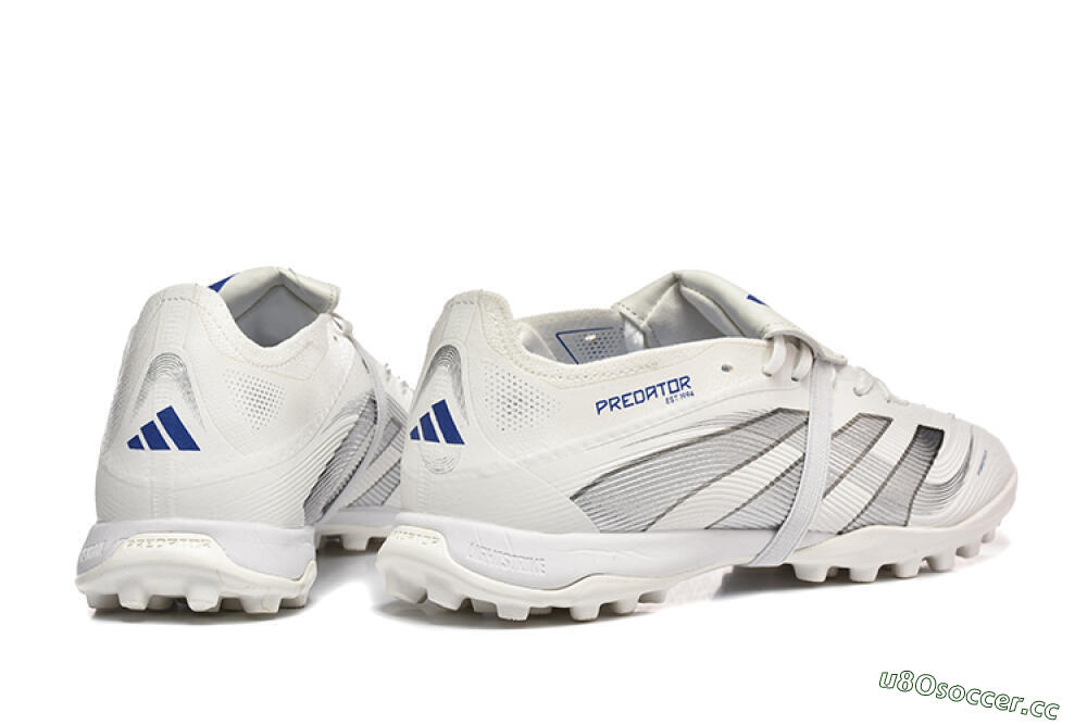 Unisex Adidas Predator 25 Elite Foldover Tongue TF Artificial Turf Low-Tops Football Boots - White/Silver/Blue 9