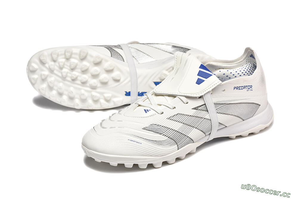 Unisex Adidas Predator 25 Elite Foldover Tongue TF Artificial Turf Low-Tops Football Boots - White/Silver/Blue 3
