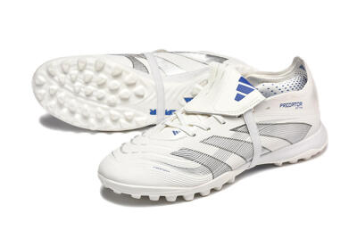 Unisex Adidas Predator 25 Elite Foldover Tongue TF Artificial Turf Low-Tops Football Boots - White/Silver/Blue