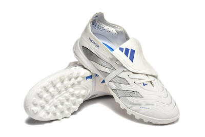 Unisex Adidas Predator 25 Elite Foldover Tongue TF Artificial Turf Low-Tops Football Boots - White/Silver/Blue