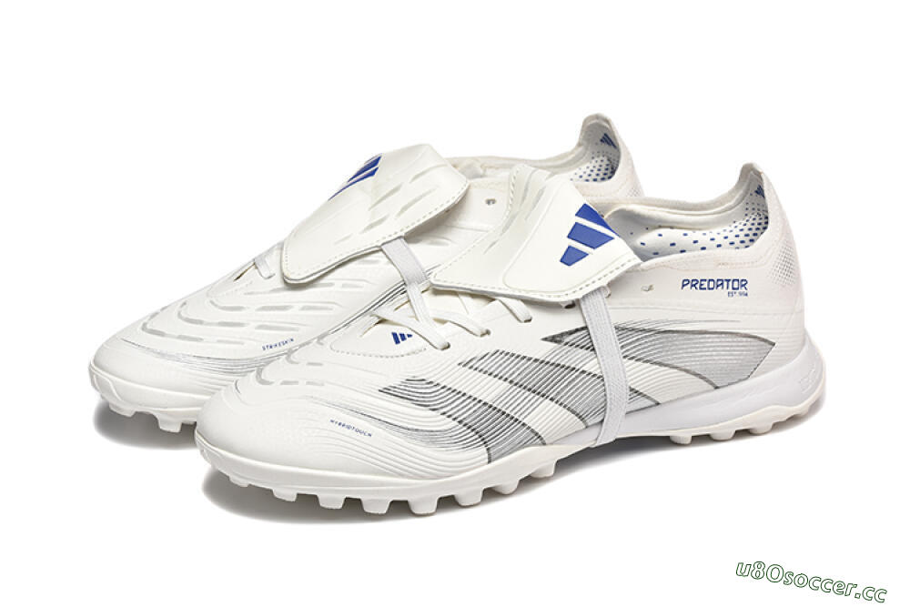 Unisex Adidas Predator 25 Elite Foldover Tongue TF Artificial Turf Low-Tops Football Boots - White/Silver/Blue 5