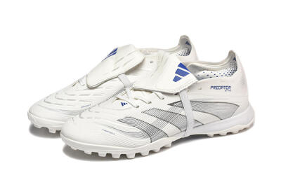 Unisex Adidas Predator 25 Elite Foldover Tongue TF Artificial Turf Low-Tops Football Boots - White/Silver/Blue