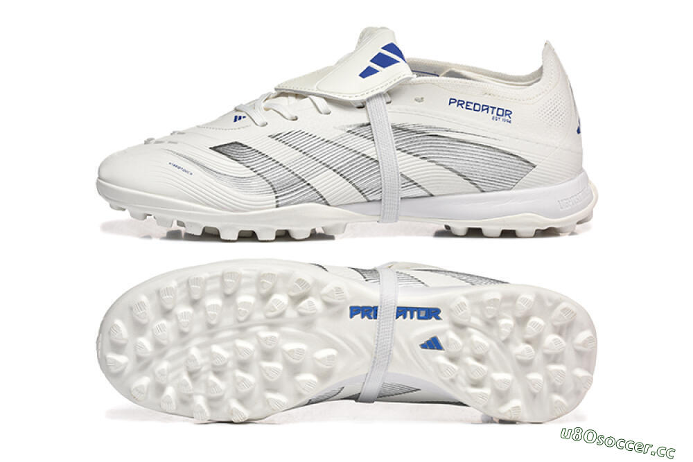 Unisex Adidas Predator 25 Elite Foldover Tongue TF Artificial Turf Low-Tops Football Boots - White/Silver/Blue 1