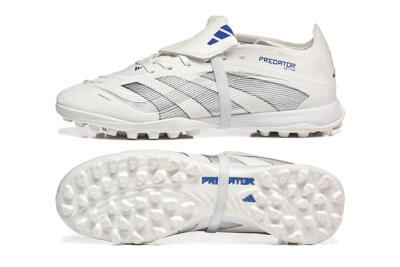 Unisex Adidas Predator 25 Elite Foldover Tongue TF Artificial Turf Low-Tops Football Boots - White/Silver/Blue