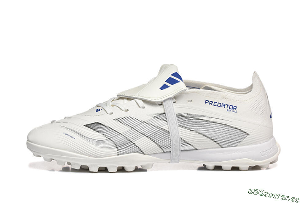 Unisex Adidas Predator 25 Elite Foldover Tongue TF Artificial Turf Low-Tops Football Boots - White/Silver/Blue 0