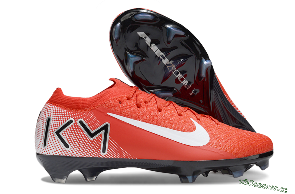 Men's KM x Nike Air Zoom Mercurial Vapor 16 Elite FG Firm Ground Low-Tops Football Boots - Red/White/Silver 2