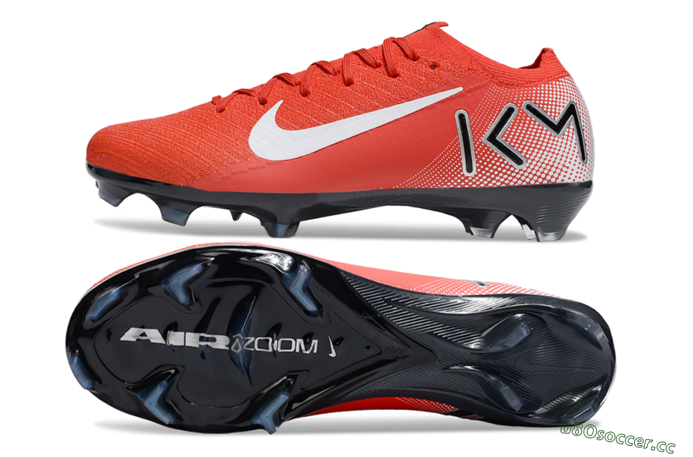 Men's KM x Nike Air Zoom Mercurial Vapor 16 Elite FG Firm Ground Low-Tops Football Boots - Red/White/Silver 1