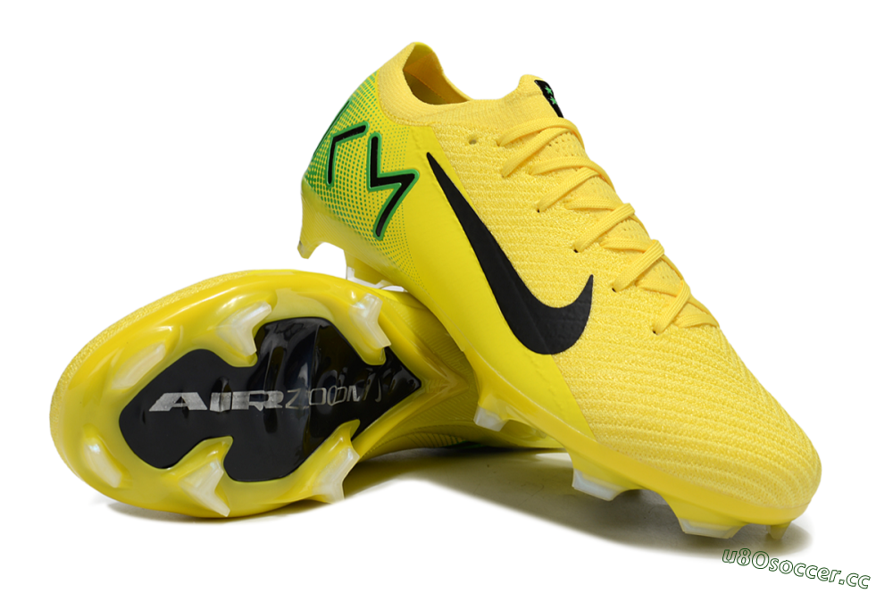 Men's KM x Nike Air Zoom Mercurial Vapor 16 Elite FG Firm Ground Low-Tops Football Boots - Yellow/Black/Green 4
