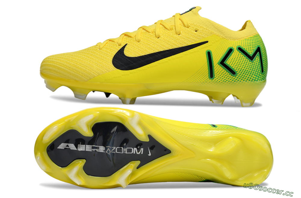 Men's KM x Nike Air Zoom Mercurial Vapor 16 Elite FG Firm Ground Low-Tops Football Boots - Yellow/Black/Green 1