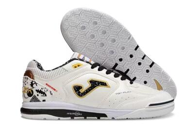 Men's Joma Top Flex IC Indoor & Futsal Low-Tops Football Shoes - White/Black/Gold