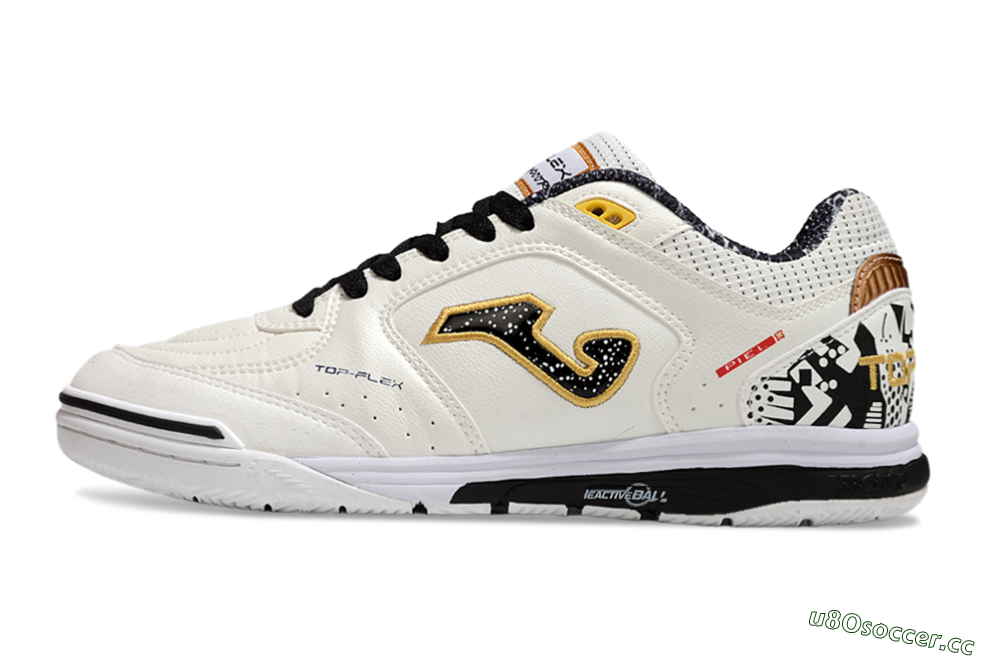 Men's Joma Top Flex IC Indoor & Futsal Low-Tops Football Shoes - White/Black/Gold 0